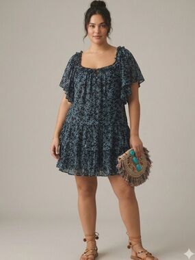 ✨ NWT Anthropologie Boho Romantic Navy Floral Swing Dress XL ✨